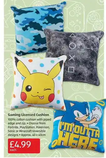 Aldi Gaming Licensed Cushion offer