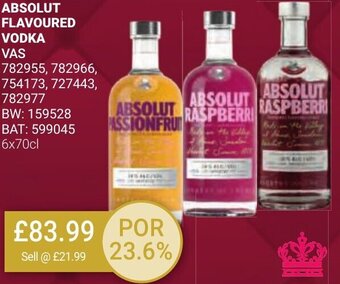Bestway ABSOLUT FLAVOURED VODKA 6x70cl offer