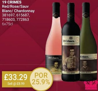 Bestway 19 CRIMES Red/Rose/Sauv Blanc/ Chardonnay 6x75cl offer