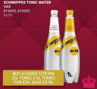 Bestway SCHWEPPES TONIC WATER 6x1ltr offer
