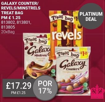 Bestway GALAXY COUNTER/ REVELS/MINSTRELS TREAT BAG 20xBag offer