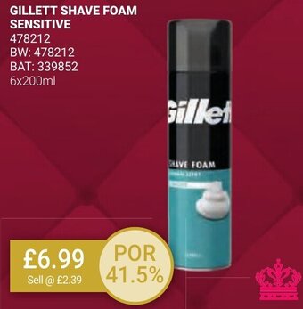 Bestway GILLETT SHAVE FOAM SENSITIVE 478212 6x200ml offer
