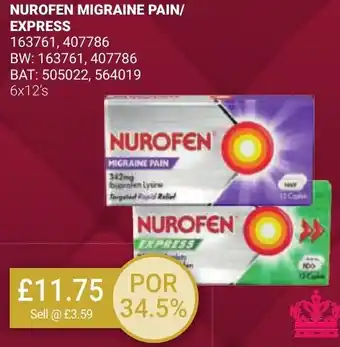 Bestway NUROFEN MIGRAINE PAIN/ EXPRESS 6x12's offer
