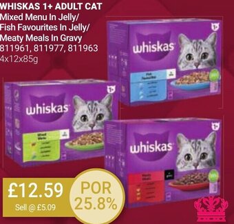 Bestway WHISKAS 1+ ADULT CAT Mixed Menu In Jelly/ Fish Favourites In Jelly/ Meaty Meals In Gravy 811961, 811977, 811963 4x12x85g offer