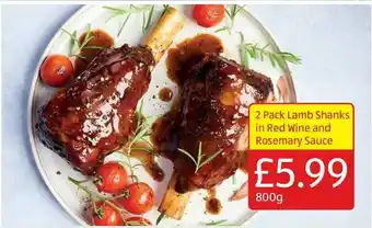 Aldi 2 Pack Lamb Shanks In Red Wine And Rosemary Sauce offer