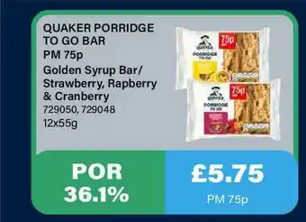 Bestway Quaker Porridge To Go Bar offer