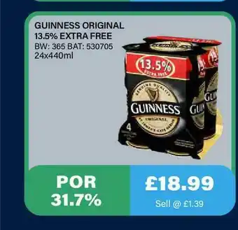 Bestway Guinness Original 13.5% Extra Free offer