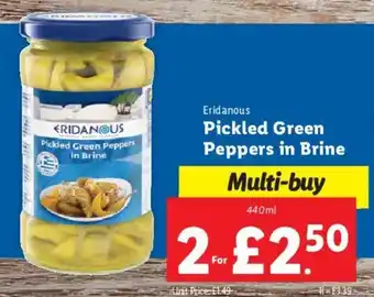 Lidl Eridanous Pickled Green Peppers in Brine 440ml offer