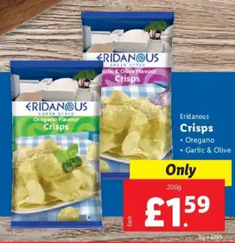 Lidl Eridanous Crisps • Oregano • Garlic & Olive 200g offer