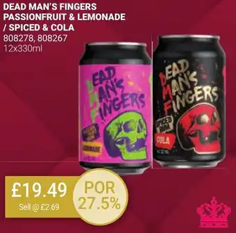 Bestway DEAD MAN'S FINGERS PASSIONFRUIT & LEMONADE / SPICED & COLA 12x330ml offer
