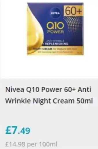 Savers Nivea Q10 Power 60+ Anti Wrinkle Night Cream 50ml offer