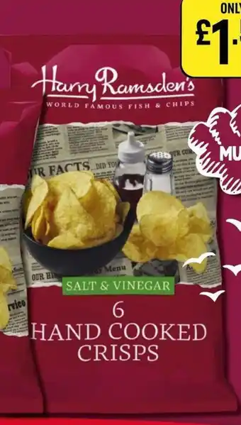 Iceland Harry Ramsden's out Menu SALT & VINEGAR HAND COOKED CRISPS offer