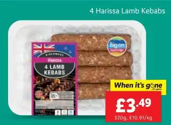 Lidl 4 Harissa Lamb Kebabs 320g offer
