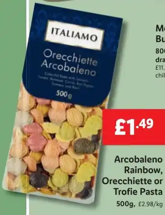Lidl Arcobaleno Rainbow, Orecchiette or Trofie Pasta 500g, £2.98/kg offer