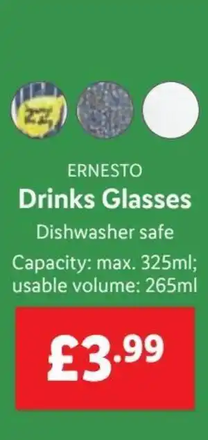 Lidl ERNESTO Drinks Glasses Dishwasher safe Capacity: max. 325ml; usable volume: 265ml offer