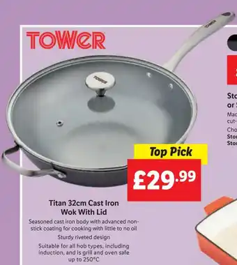 Lidl TOWER Titan 32cm Cast Iron Wok With Lid offer
