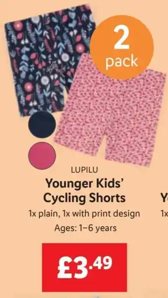 Lidl LUPILU Younger Kids' Cycling Shorts 1x plain, 1x with print design Ages: 1-6 years offer