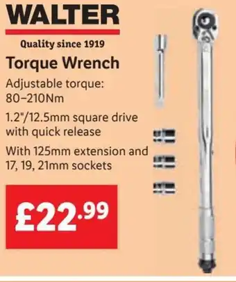 Lidl WALTER Quality since 1919 Torque Wrench Adjustable torque: 80-210Nm offer