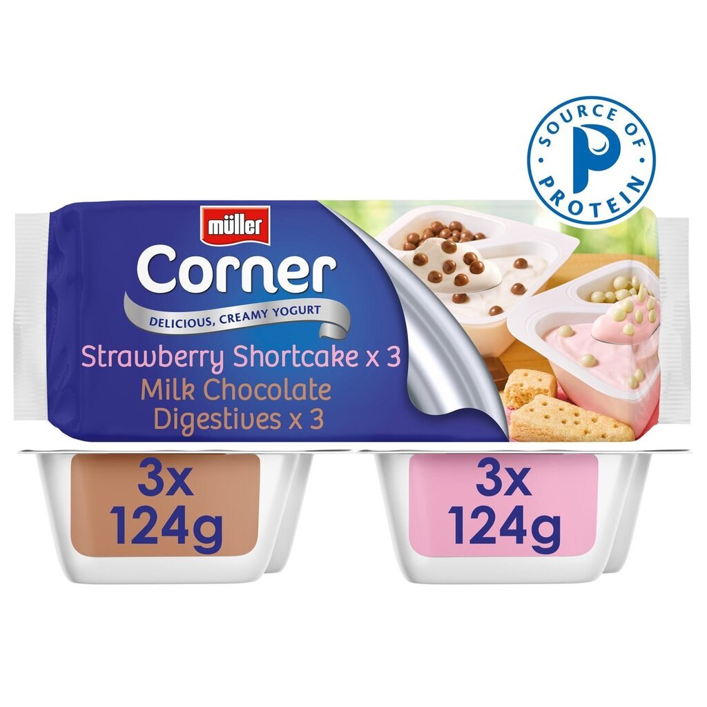 Muller corner chocolate digestive and strawberry shortcake yogurts