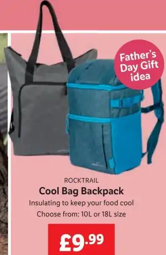 Lidl ROCKTRAIL Cool Bag Backpac Insulating to keep your food cool Choose from: 10L or 18L size k offer