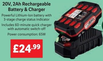 Lidl 20V, 2Ah Rechargeable Battery & Charger offer