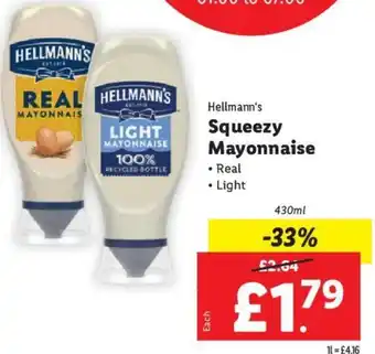 Lidl Hellmann's Squeezy Mayonnaise 430ml offer