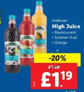Lidl Lindhouse High Juice 1L offer