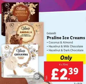 Lidl Gelatelli Praline Ice Creams 4 x 70ml offer