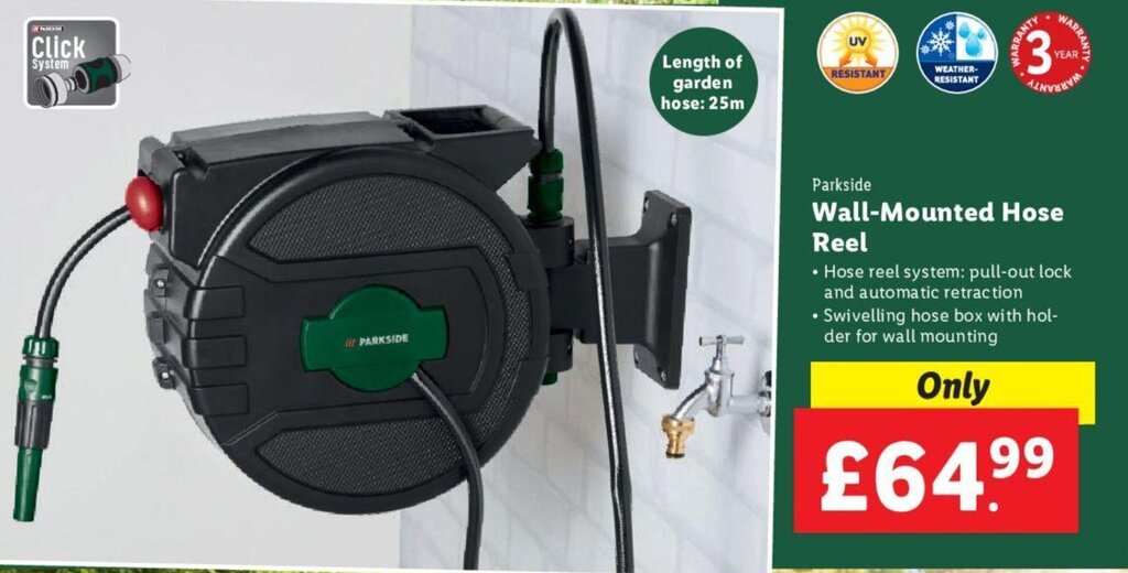 Parkside WallMounted Hose Reel offer at Lidl