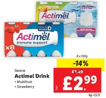 Lidl Danone Actimel Drink • Multifruit • Strawberry 8x100g offer
