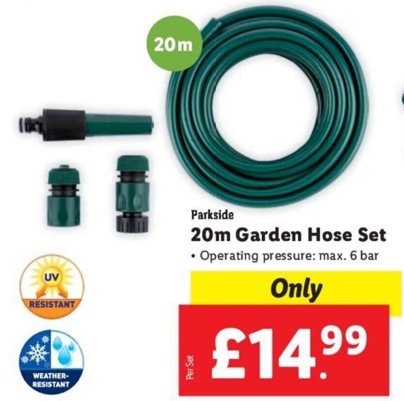 Parkside 20m Garden Hose Set offer at Lidl