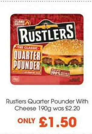 Centra Rustlers Quarter Pounder With Cheese 190g offer