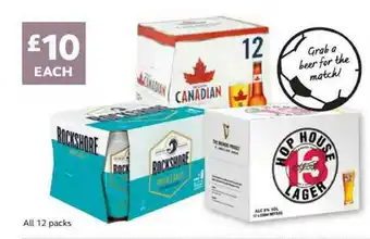SuperValu Canadian, Rockshore Or Hop House Lager All 12 Packs offer