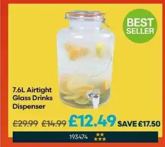 Robert Dyas 7.6L Airtight Glass Drinks Dispenser offer