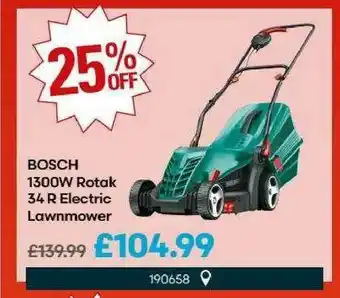 Robert Dyas Bosch 1300W Rotak 34 R Electric Lawnmower 25% Off offer