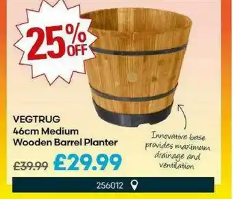 Robert Dyas Vegtrug 46cm Medium Wooden Barrel Planter 25% Off offer