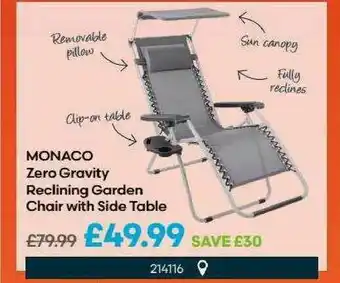 Robert Dyas Monaco Zero Gravity Reclining Garden Chair With Side Table offer