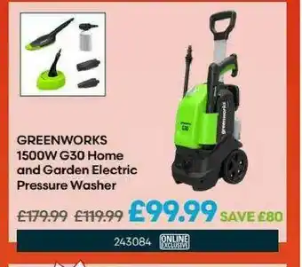 Robert Dyas Greenworks 1500W G30 Home And Garden Electric Pressure Washer offer