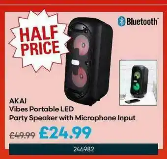 Robert Dyas Akai Vibes Portable Led Party Speaker With Microphone Input offer
