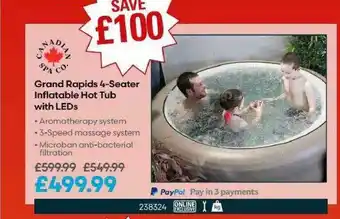Robert Dyas Grand Rapids 4-Seater Inflatable Hot Tub With LEDs offer
