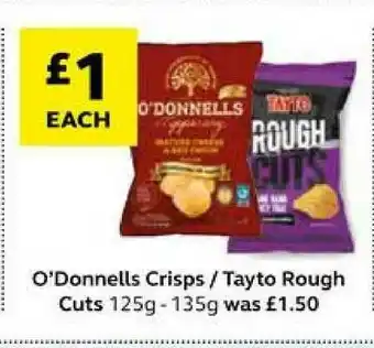 SuperValu O'Donnells Crisps - Tayto Rough Cuts 125g - 135g offer