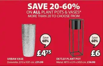 Urban Vase D13 X H31 Cm Or Detlef Plant Pot W15 X L15 X H50 Cm Save 60%