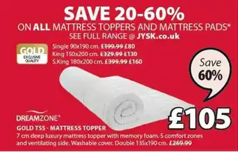 JYSK Dreamzone Gold T55 - Mattress Toppen 135x190 Cm Save 60% offer