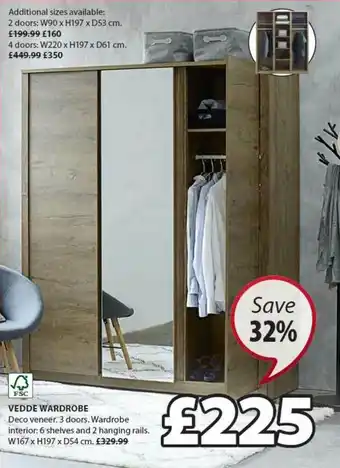 JYSK Vedde Wardrobe W167 X H197 X D54 Cm Save 32% offer