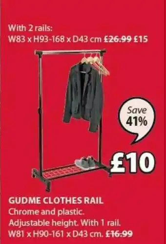 JYSK Gudme Clothes Rail W81 X H90-161 X D43 Cm Save 41% offer