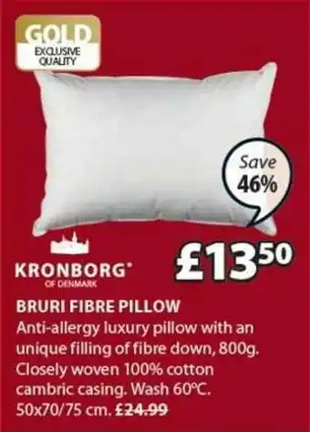 JYSK Bruri Fibre Pillow 50x70-75 Cm Save 46% offer