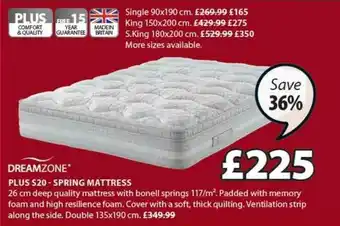JYSK Dreamzone Plus S20 - Spring Mattress 135x190 Cm Save 36% offer