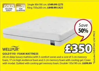 JYSK Wellpur Gold F110 - Foam Mattress 135x190 Cm Save 50% offer