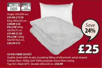 JYSK Ulvik Fibre Duvet 200x220 Cm Save 24% offer