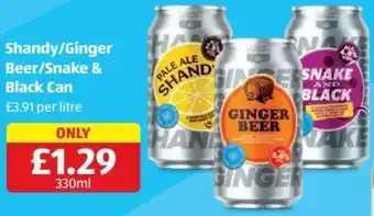 Aldi Shandy/Ginger Beer/Snake & Black Can 330ml offer